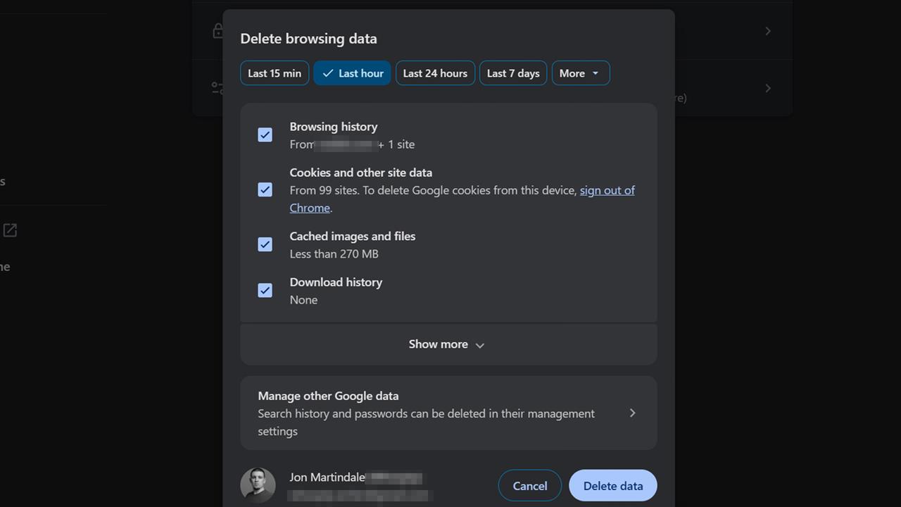 chrome delete browsing data