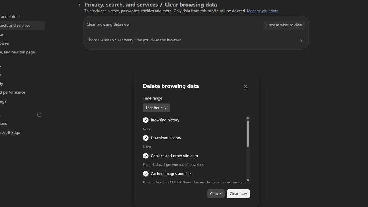 edge delete browsing data