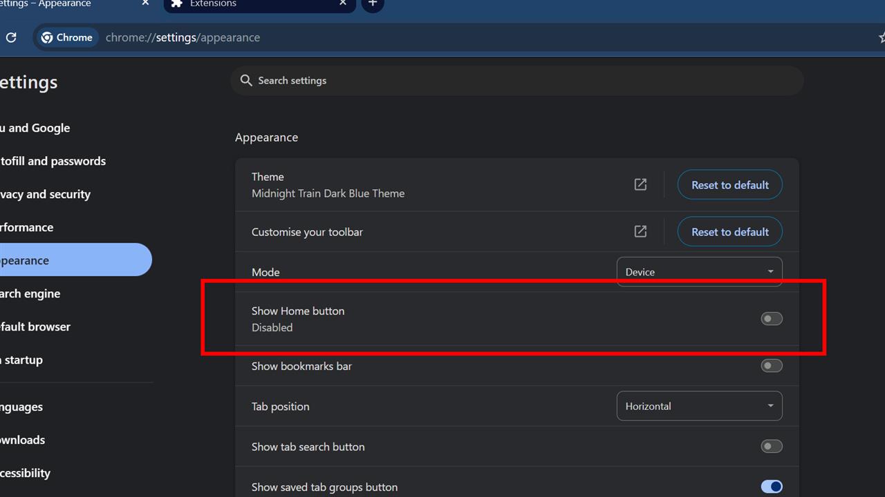 chrome add home button
