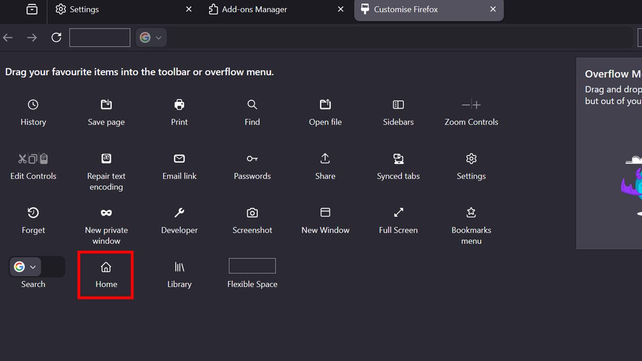 firefox add home button