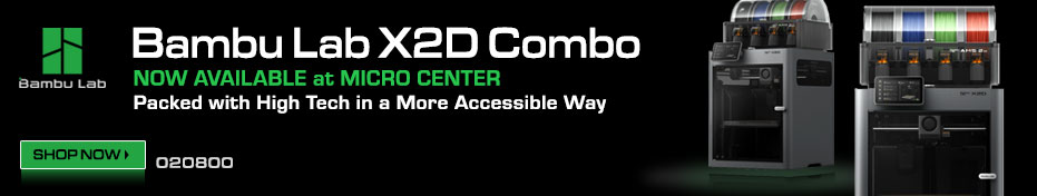 Bambu Lab X2D Combo - Now Available at Micro Center - Packed with High Tech in a More Accessible Way - SKU 020800; SHOP NOW